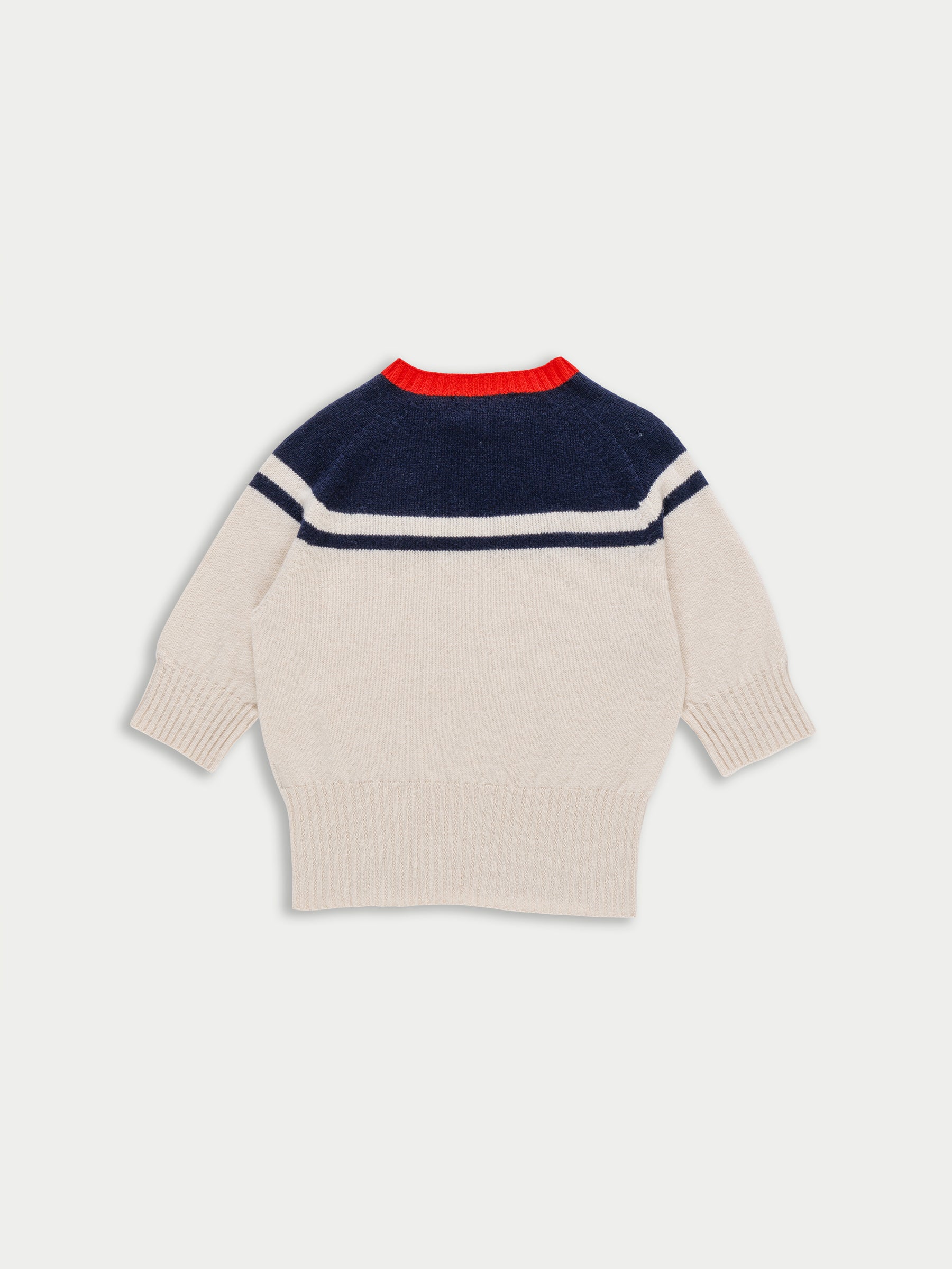 ADY 3/4 Sleeve Sweater - Ecru / Navy / Red