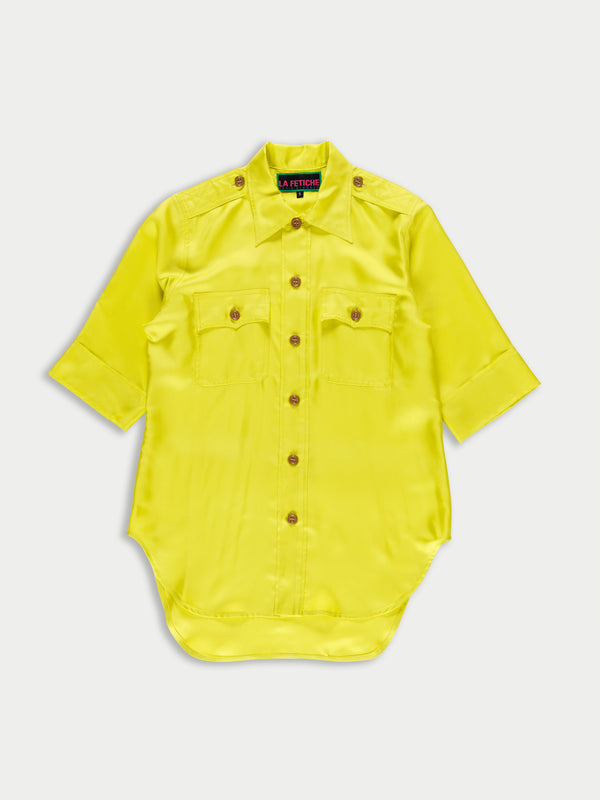 ALICE Silk Utility Shirt - Neon Yellow