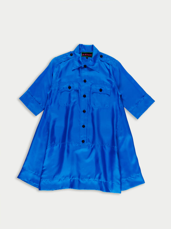 ALICIA Silk Utility Mini Dress - Electric Blue