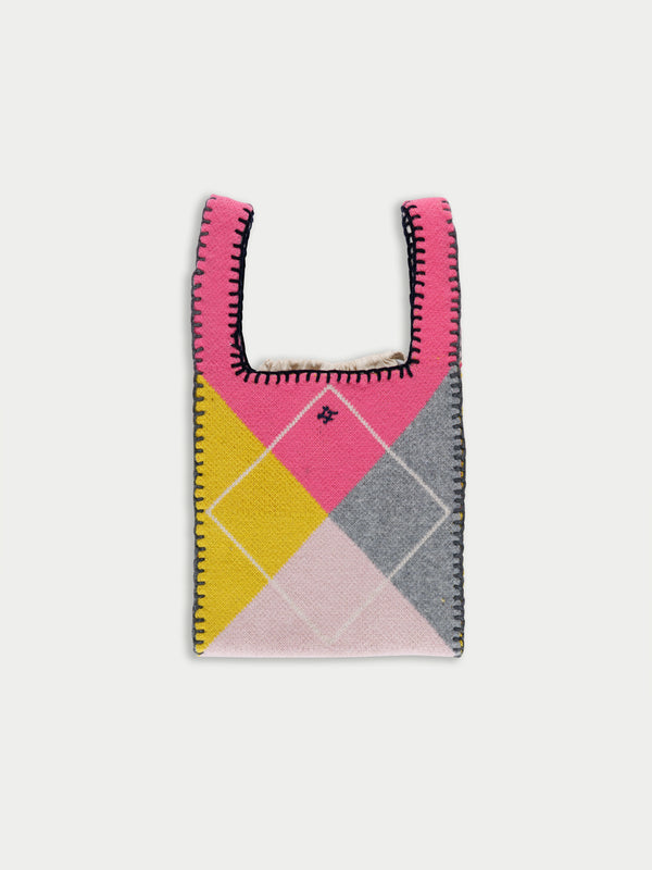 BEE X Argyle Knitted Bag - Pink / Grey / Yellow / Light Pink