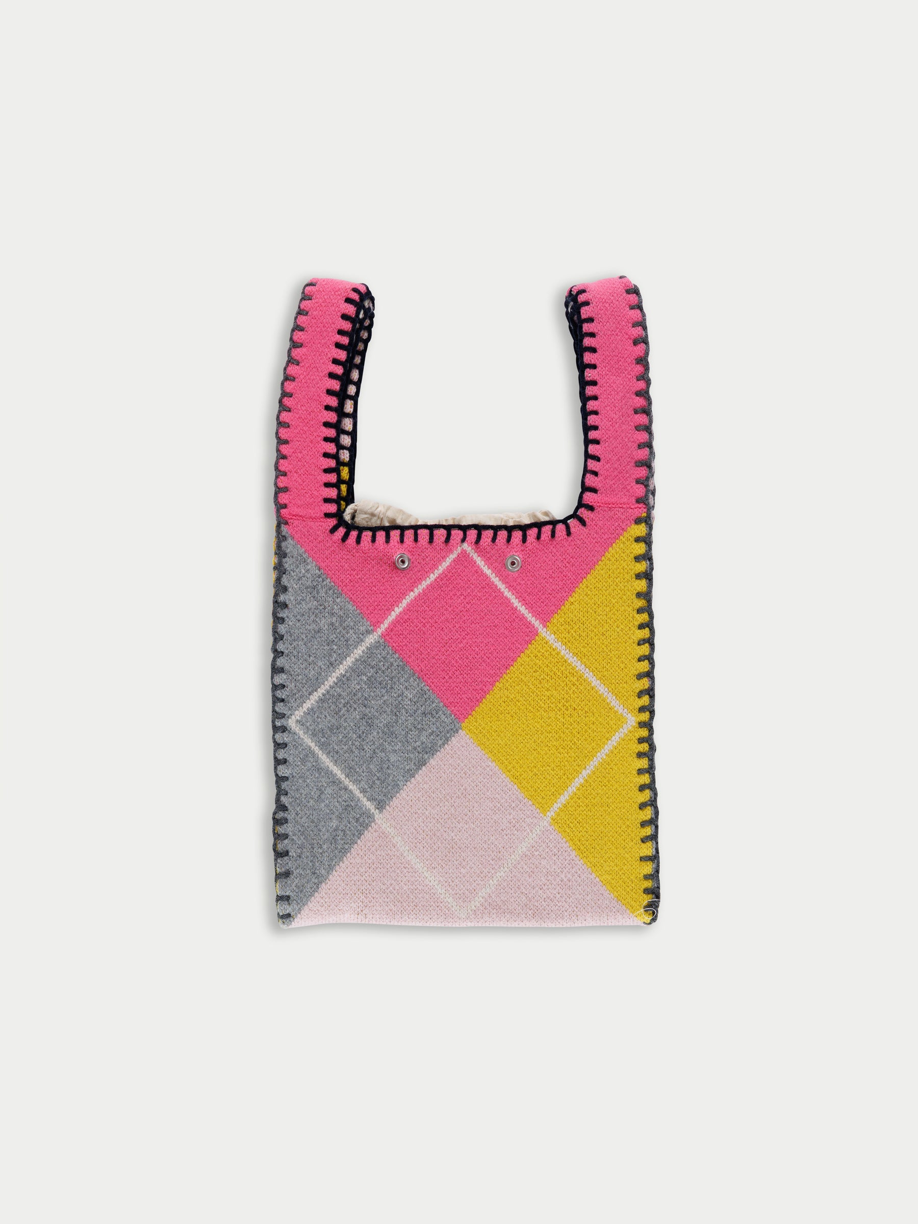 BEE X Argyle Knitted Bag - Pink / Grey / Yellow / Light Pink
