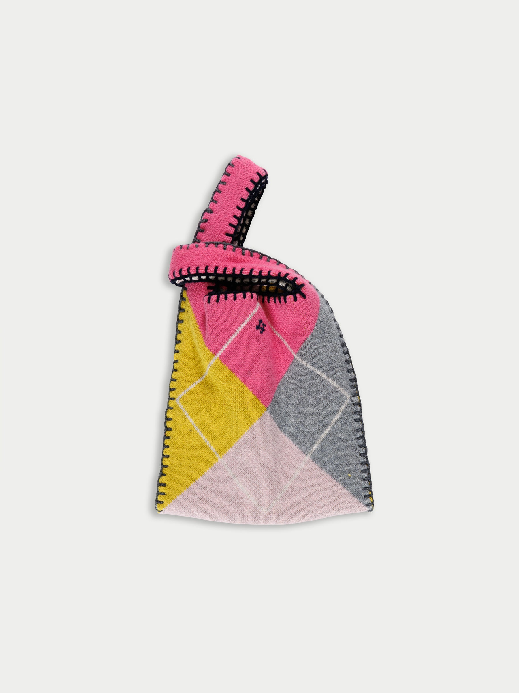 BEE X Argyle Knitted Bag - Pink / Grey / Yellow / Light Pink