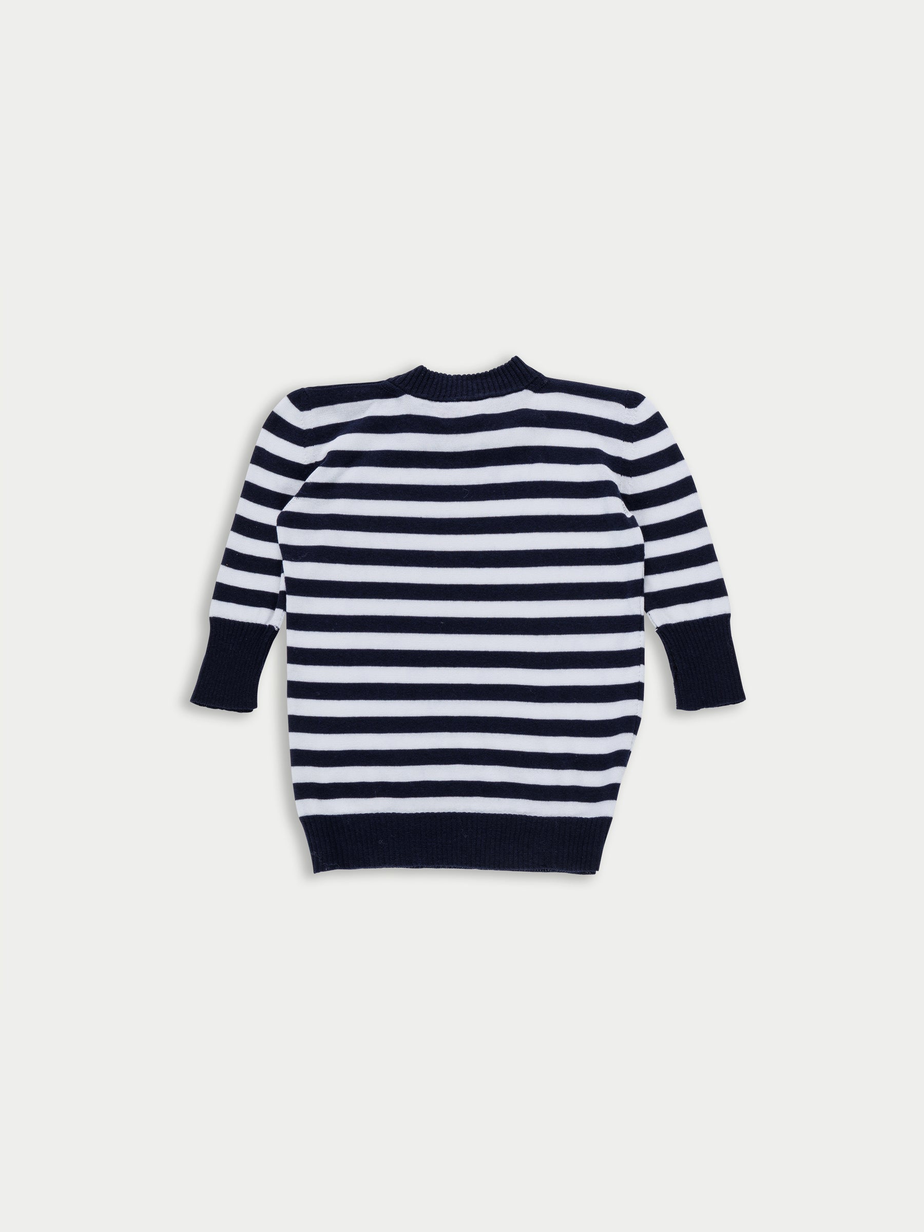 CARLI Striped Short Sleeve Embellished Sweater - Navy / White