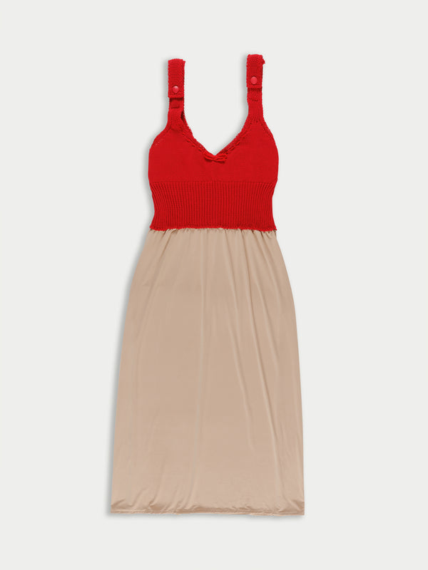 ELENI Slip Dress With Knitted Bralette - Red / Beige