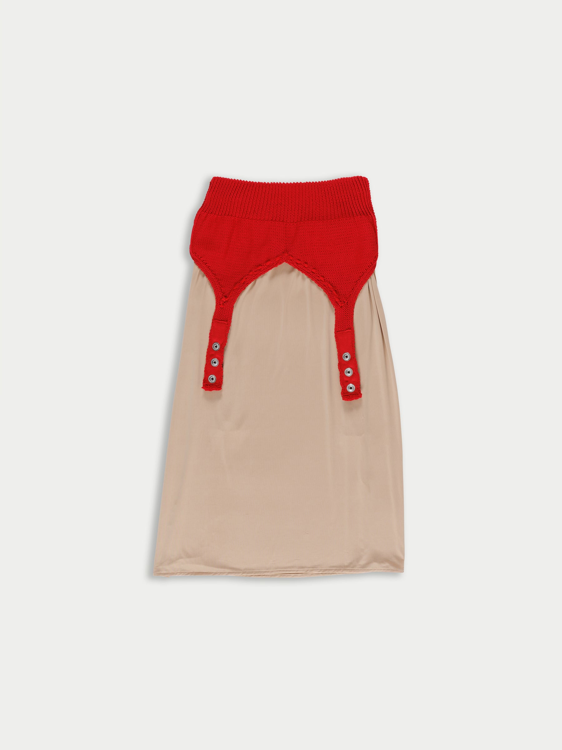 ELENI Slip Dress With Knitted Bralette - Red / Beige