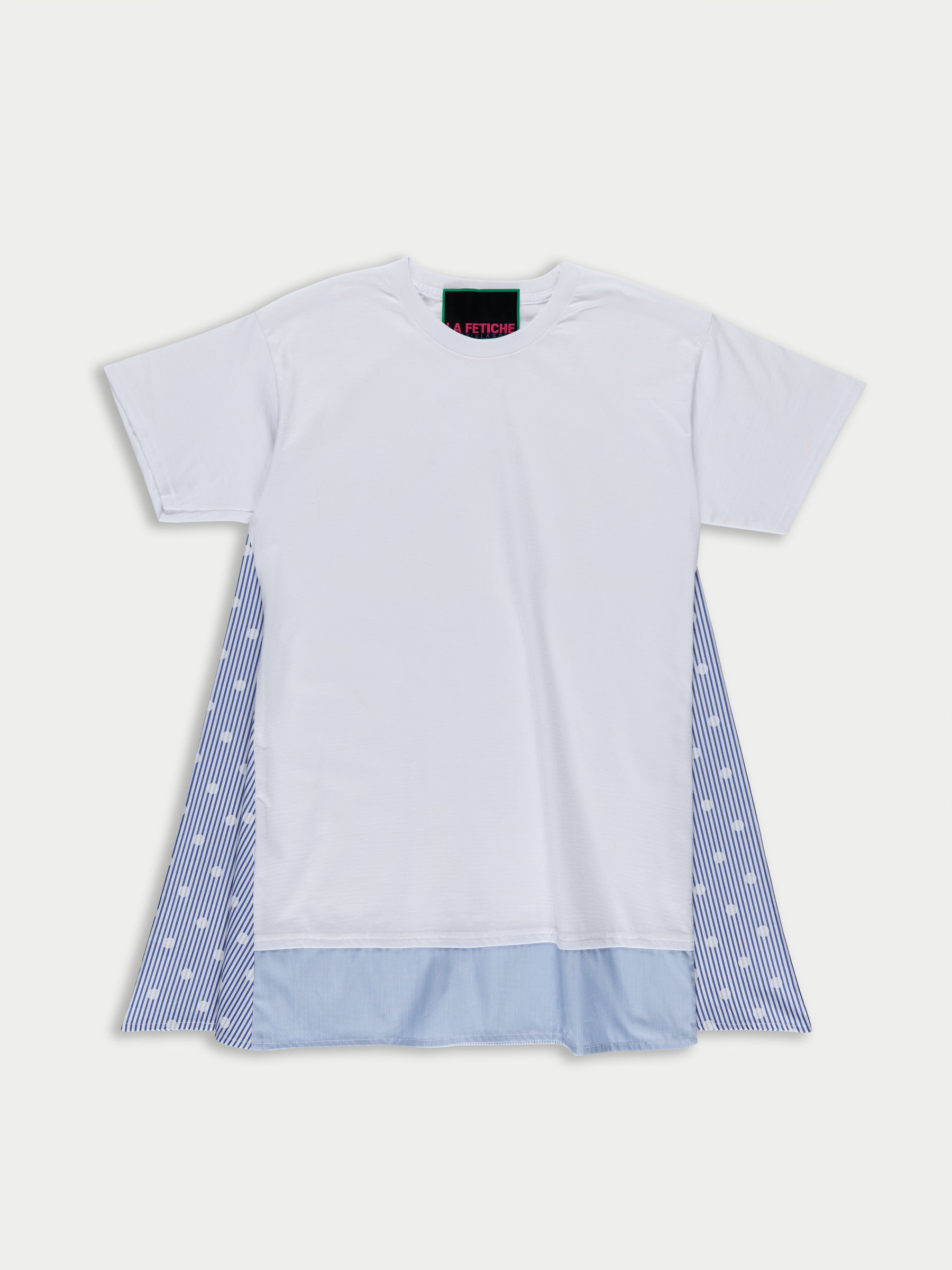 FLORENCE Short Sleeve T-shirt Dress - White / Blue Shirting