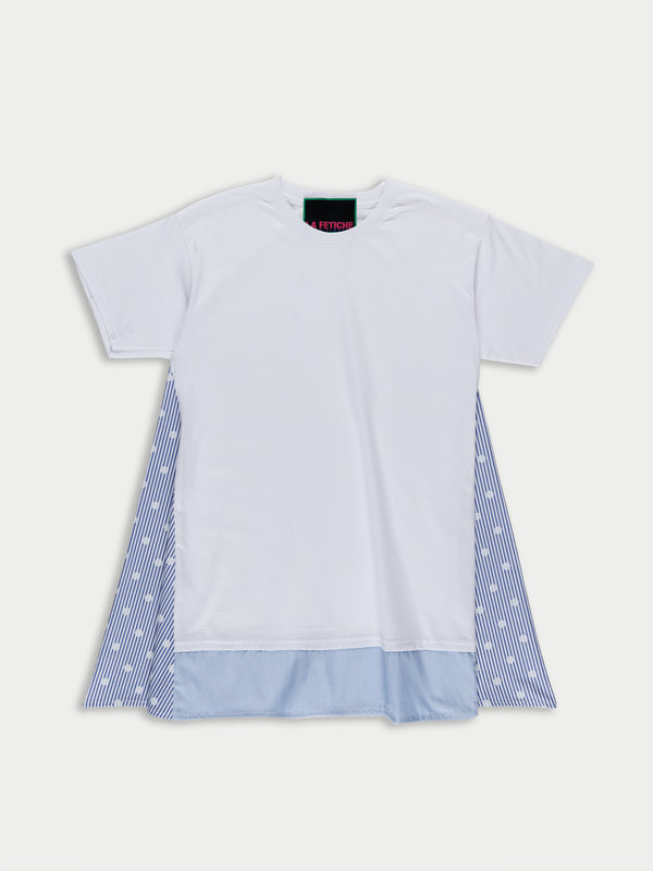 FLORENCE Short Sleeve T-shirt Dress - White / Blue Shirting