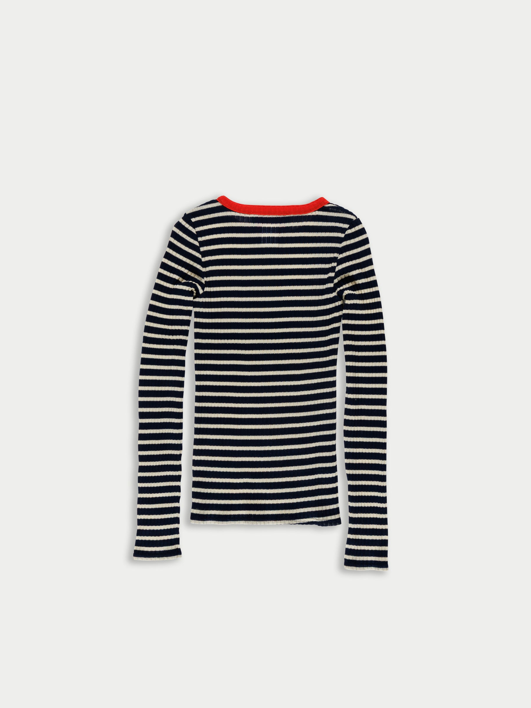 JACKIE RAYE Fine Weight Ribbed Top - Navy / Ecru / Red