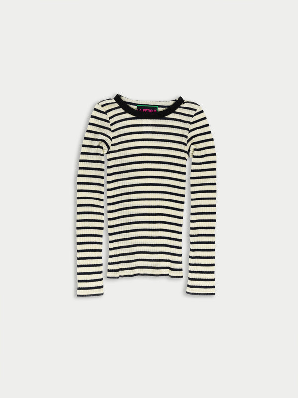 JACKIE RAYE Fine Weight Ribbed Top - Ecru / Navy / Black