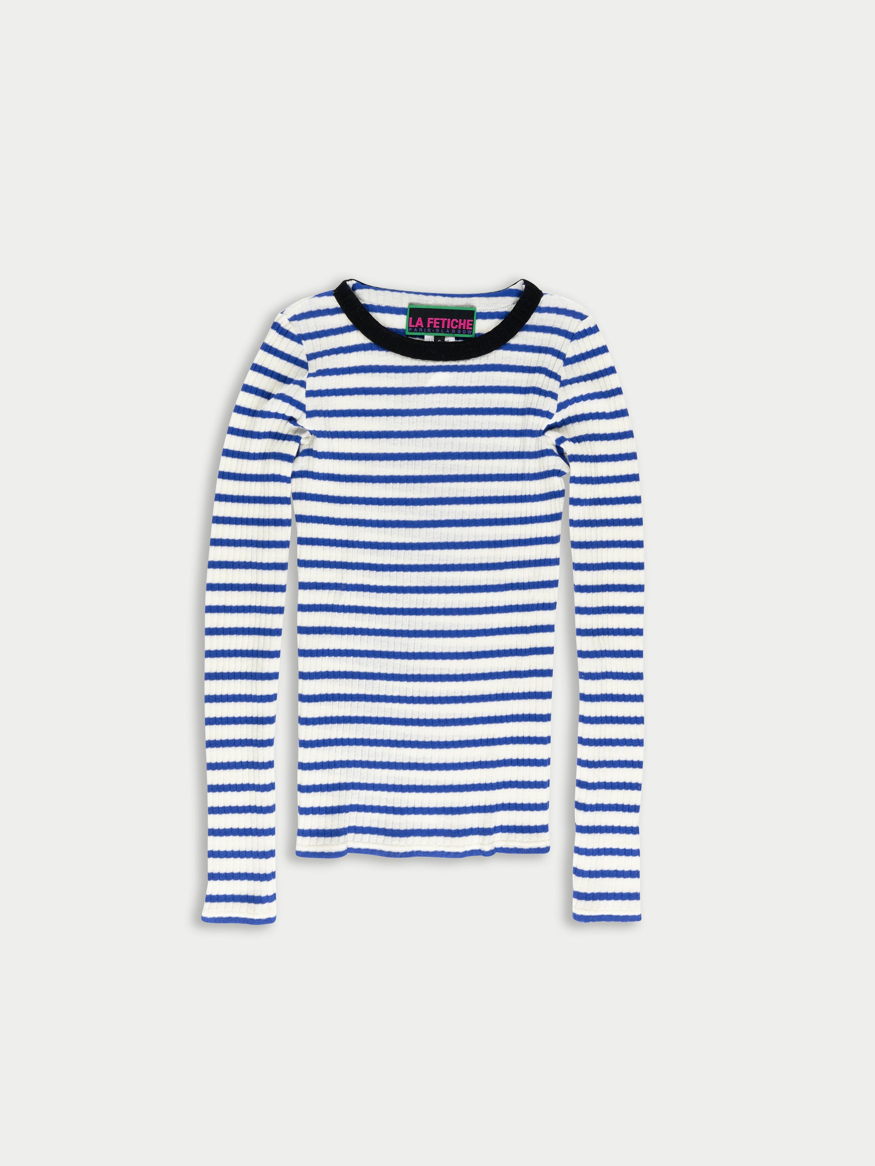 JACKIE RAYE Fine Weight Ribbed Top - Ecru / Blue / Black