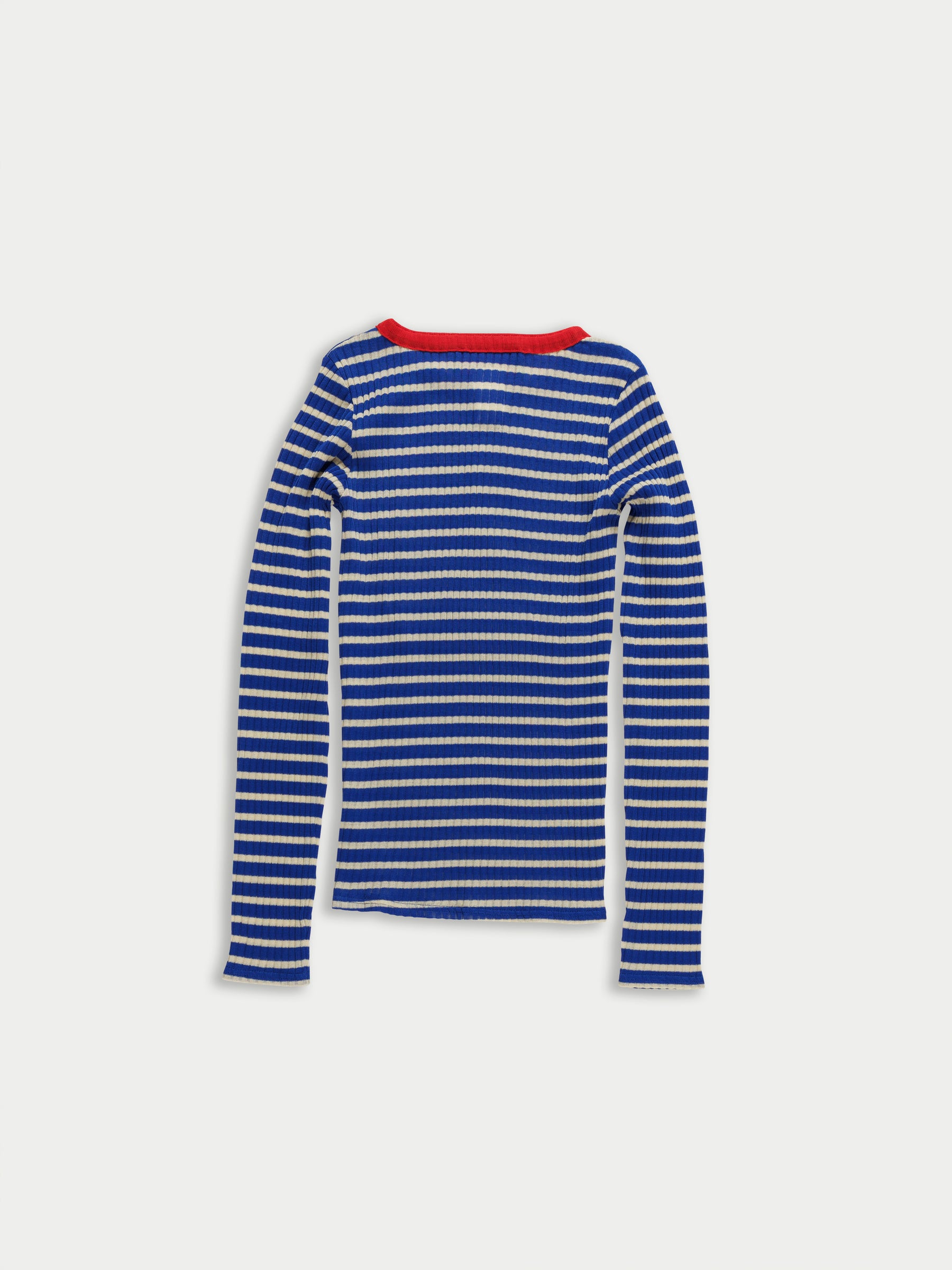 JACKIE RAYE Fine Weight Ribbed Top - Blue / Ecru / Red