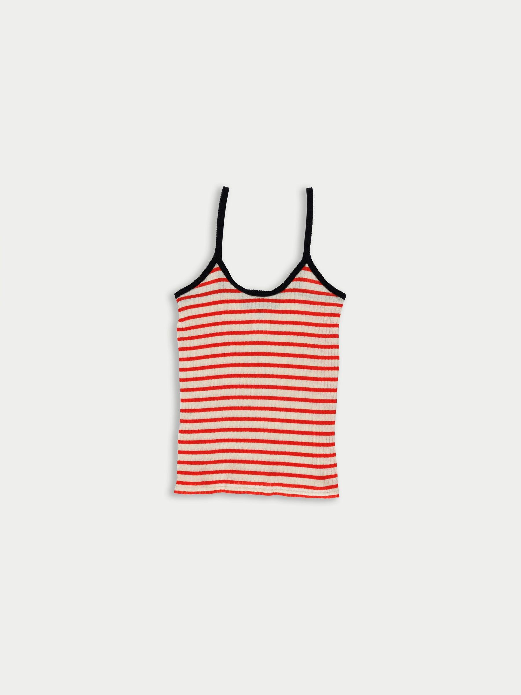 JADE Striped Fine Weight Ribbed Cami Top - Ecru / Red / Black