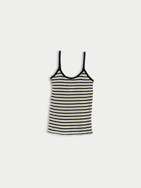 JADE Striped Fine Weight Ribbed Cami Top - Ecru / Navy / Black