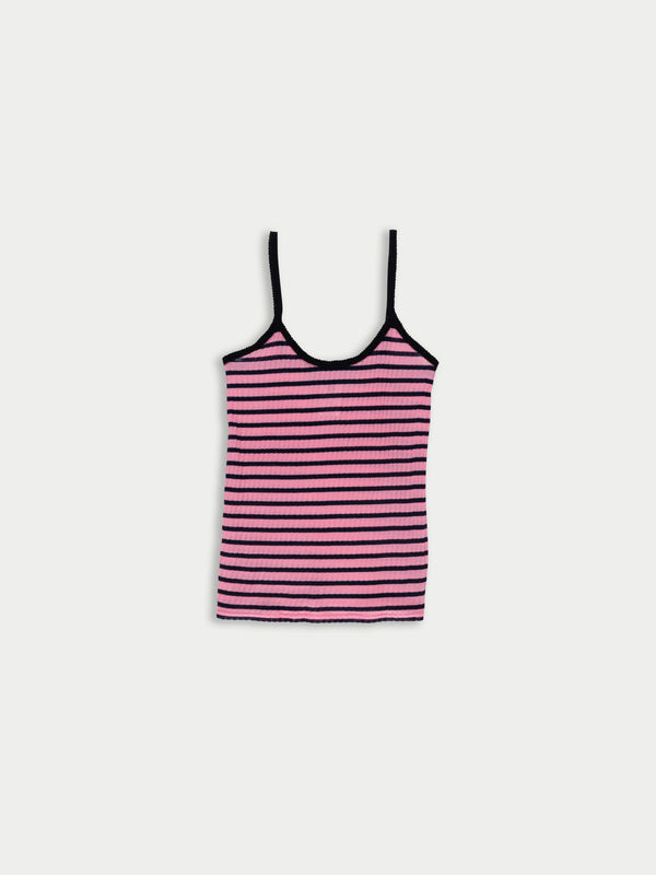 JADE Striped Fine Weight Ribbed Cami Top - Pink / Navy / Black