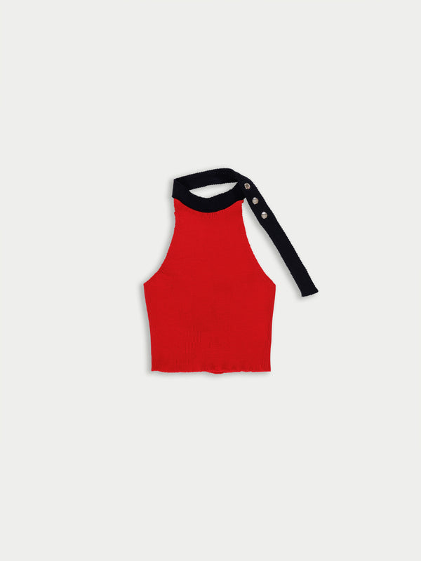 JERRY Ribbed Halterneck Top - Red / Navy