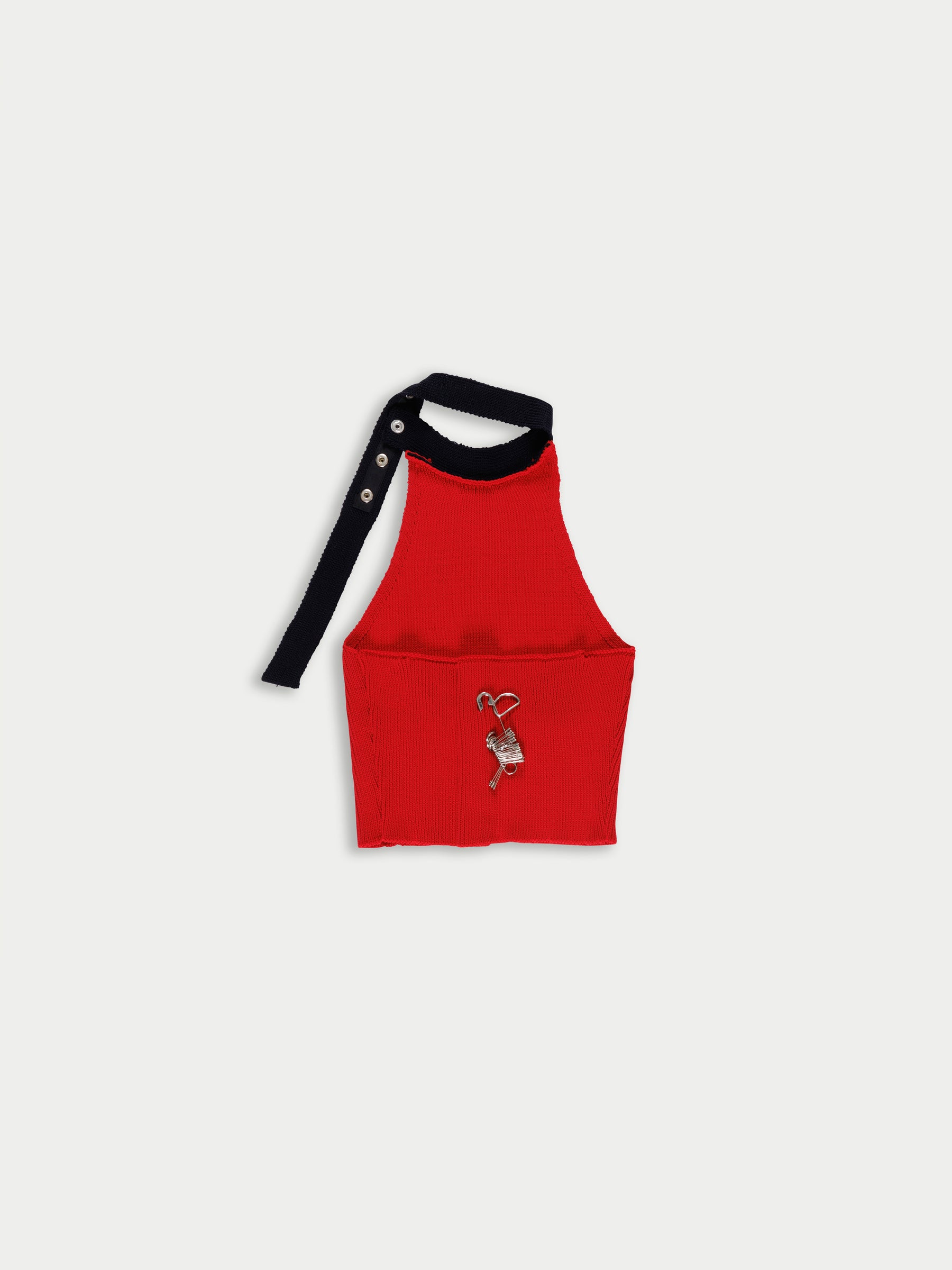 JERRY Ribbed Halterneck Top - Red / Navy