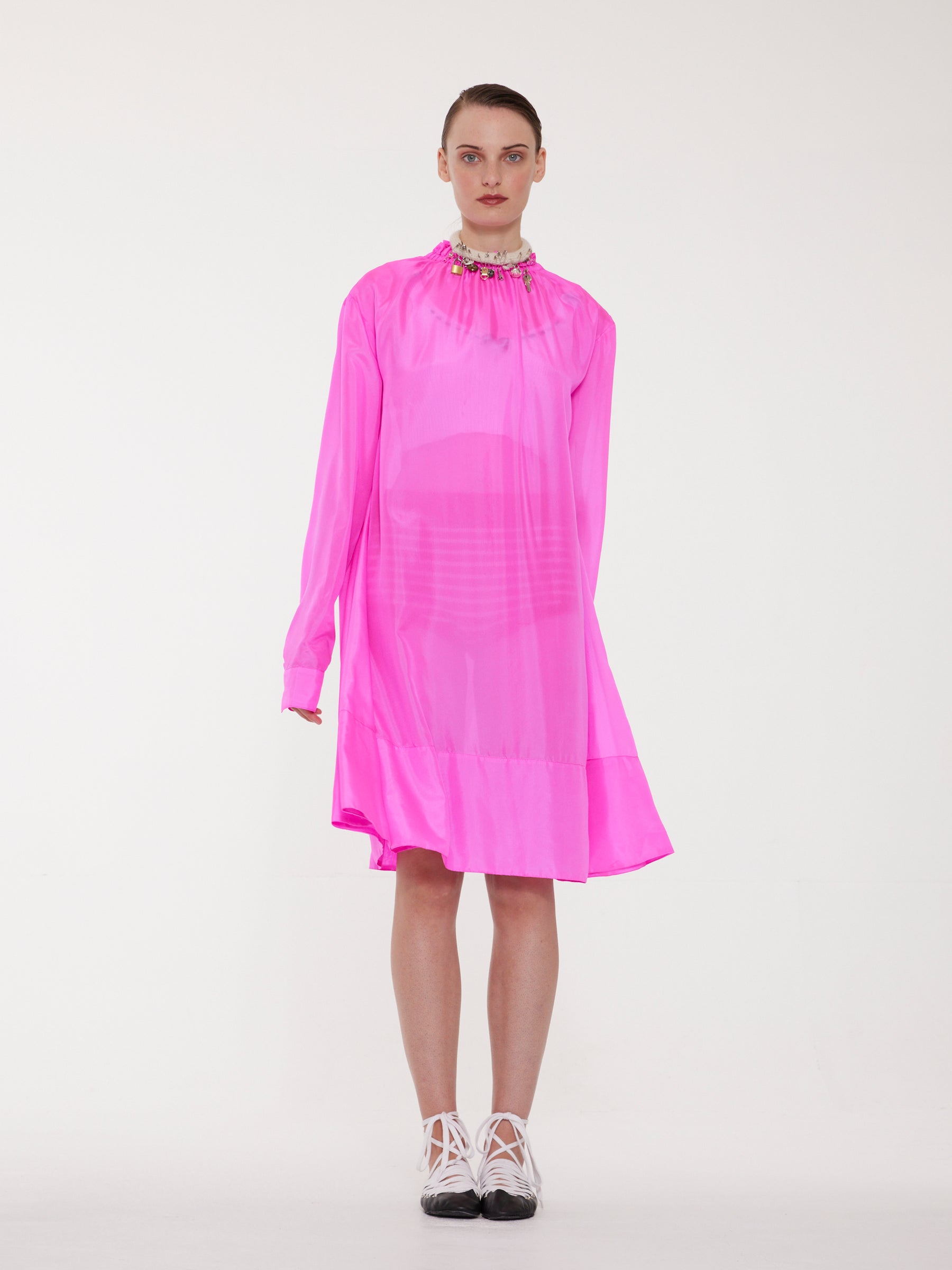 JILL Silk Dress - Neon Pink