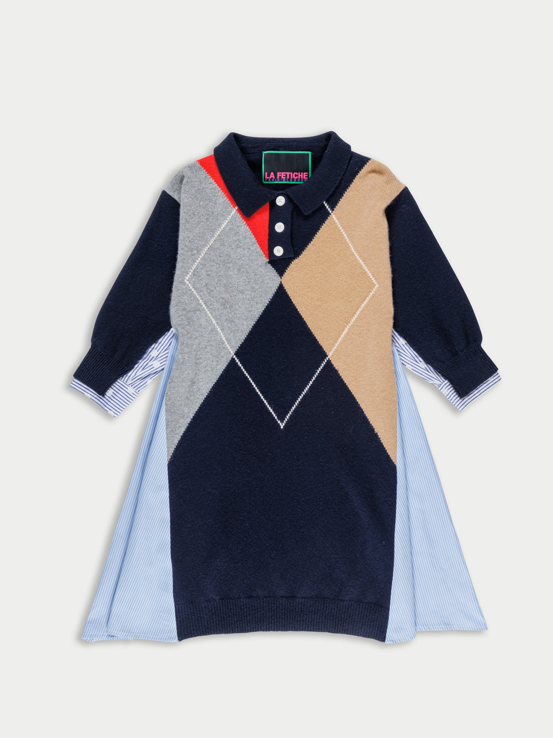 JISOO Argyle Polo Dress - Navy