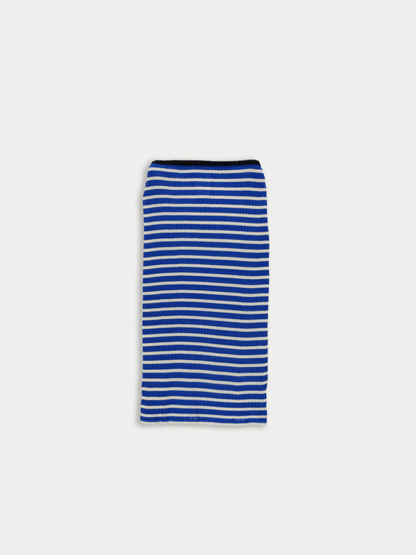 JULIE Ribbed Tube Skirt - Blue / Ecru