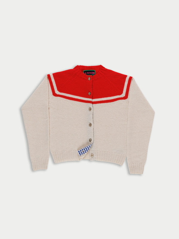 MAAR Crew Neck Cardigan - Ecru / Red