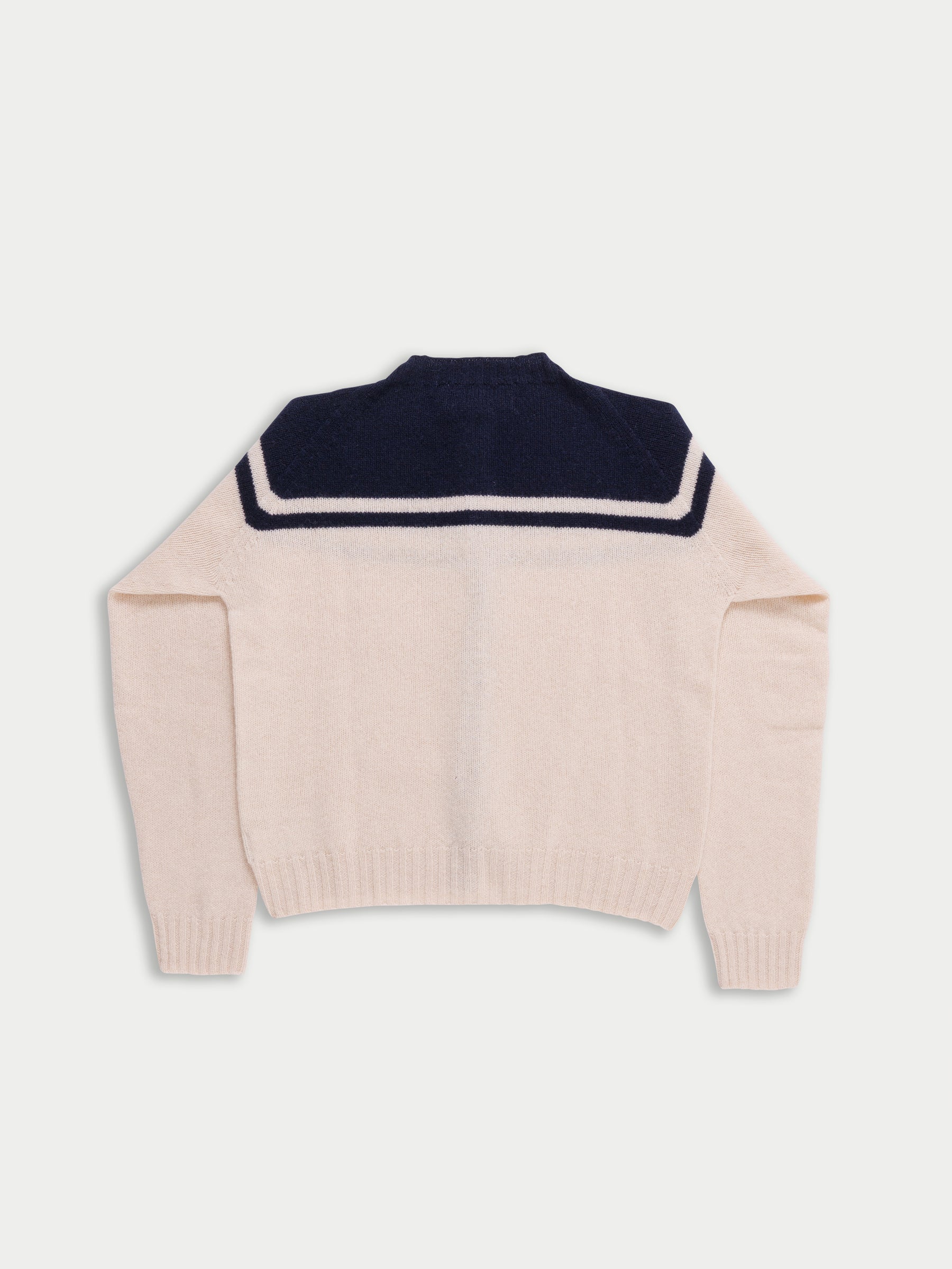 MAAR Crew Neck Cardigan - Ecru / Navy