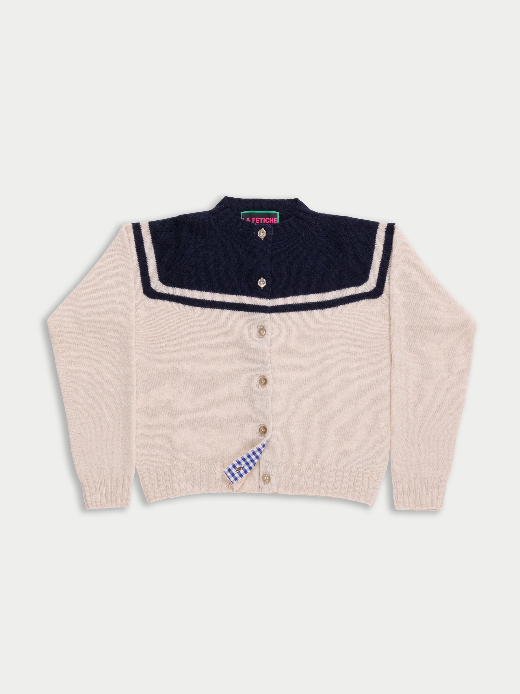 MAAR Crew Neck Cardigan - Ecru / Navy