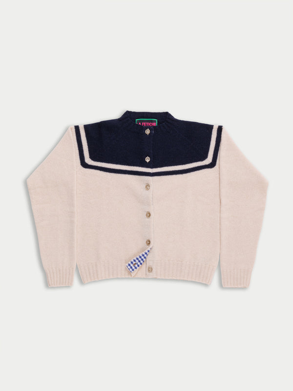 MAAR Crew Neck Cardigan - Ecru / Navy