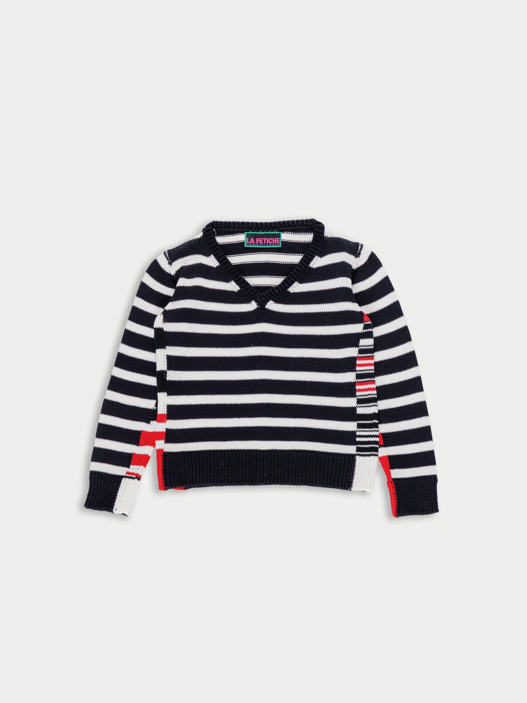 MITZI V-neck Colour Block Striped Sweater - Navy / White / Red / Black