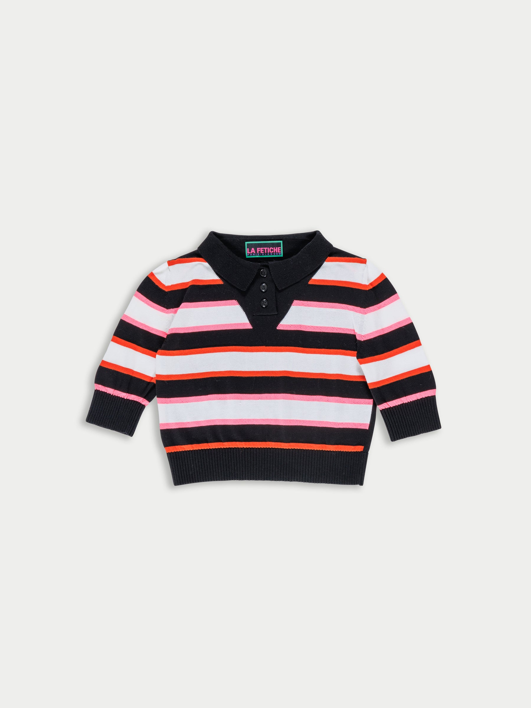 MOIRA Striped Cropped Polo Sweater - Black / White