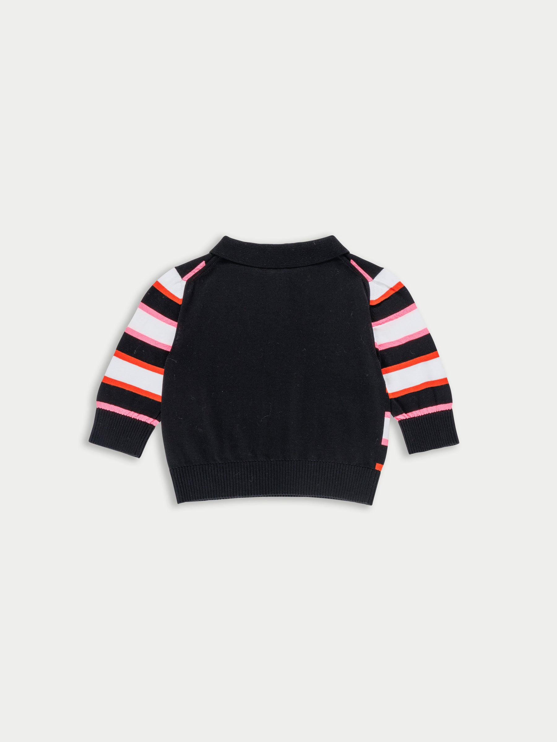 MOIRA Striped Cropped Polo Sweater - Black / White