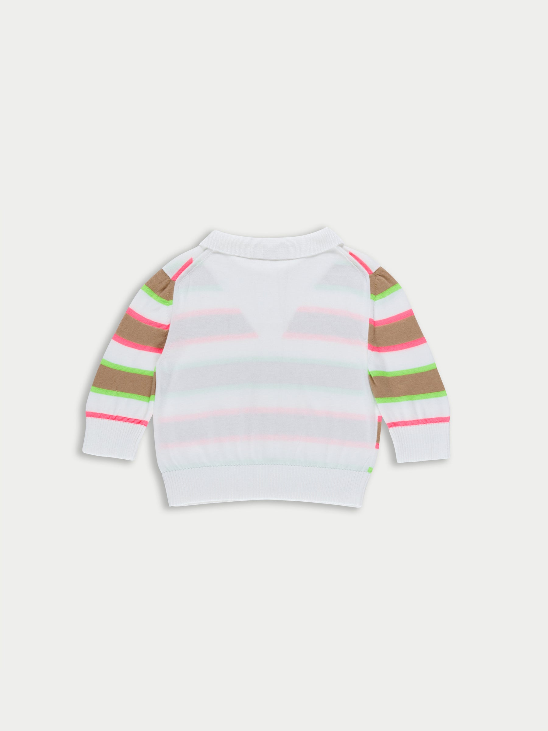 MOIRA Striped Cropped Polo Sweater - White / Camel