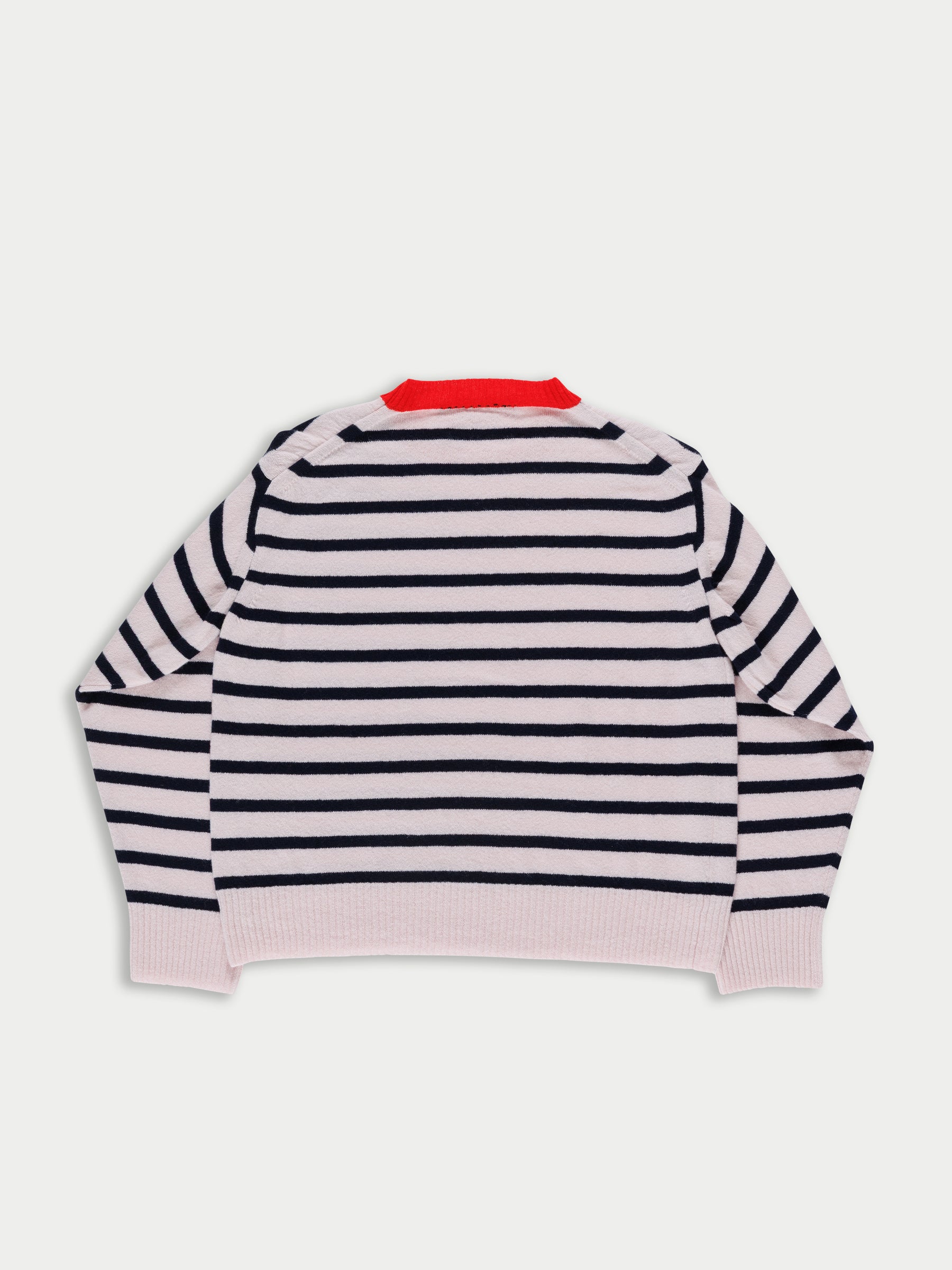 OLGA Unisex Striped Crew Neck Sweater - Pale Pink / Navy Red