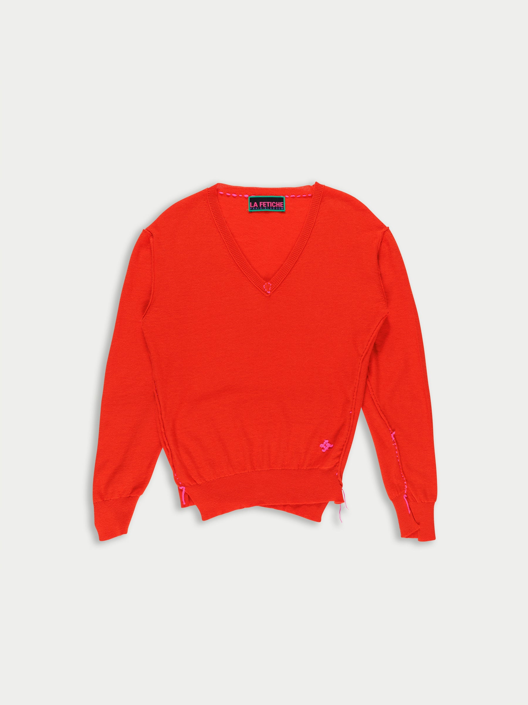 ROBBIE Irregular V-neck Sweater - Red
