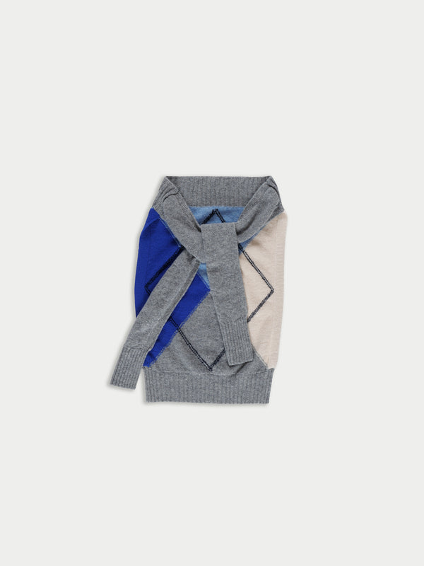 ROSE ARGYLE Argyle Sweater Scarf - Light Blue