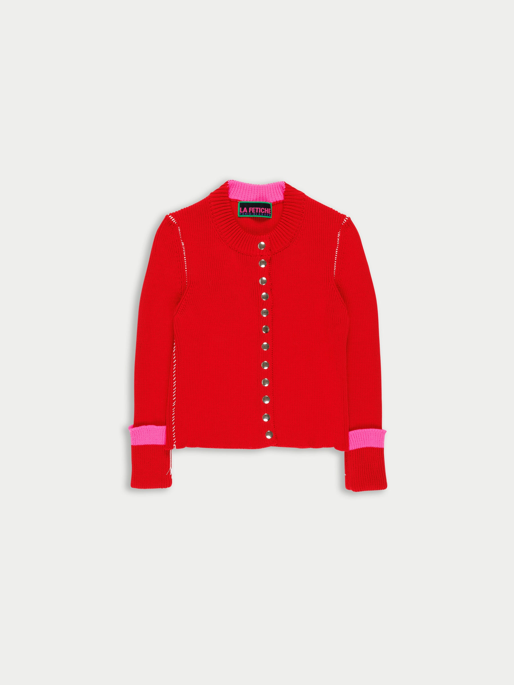 ROSEMARY Shrunken Fit Ribbed Cardigan - Red