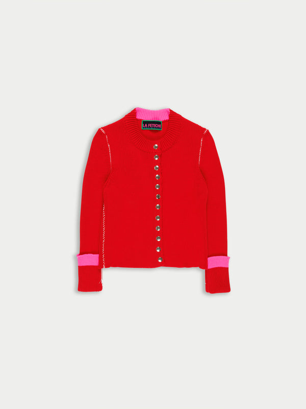 ROSEMARY Shrunken Fit Ribbed Cardigan - Red