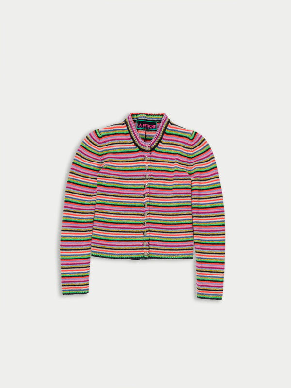ROSEMARY STRIPE Shrunken Fit Multicolour Striped Cardigan - Multico