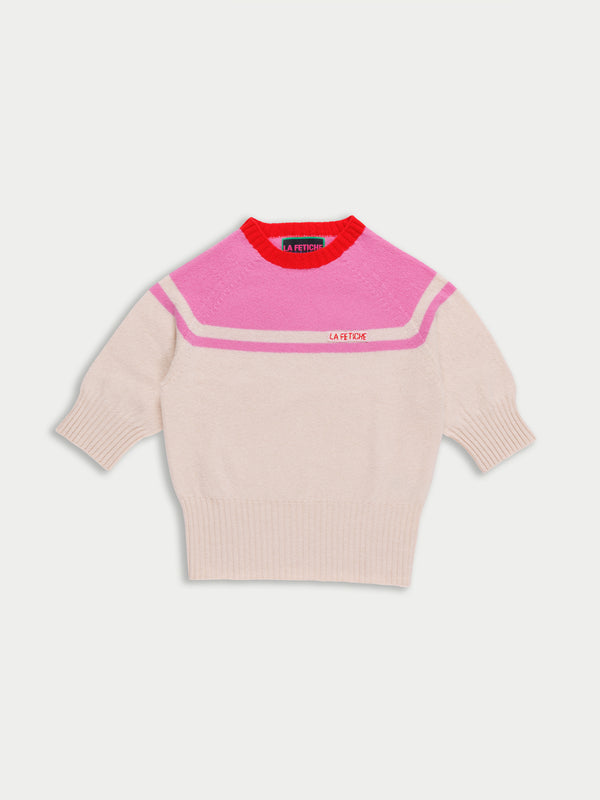 ADY 3/4 Sleeve Sweater - Ecru / Pink / Red