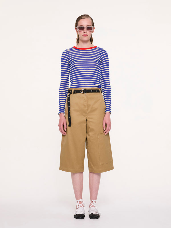 JACKIE RAYE Fine Weight Ribbed Top - Blue / Ecru / Red