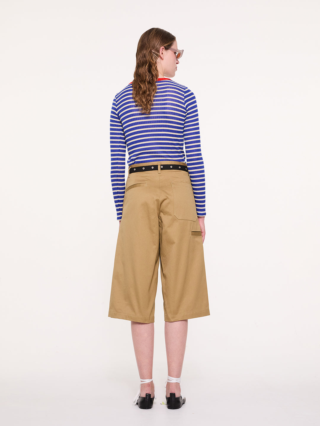 JACKIE RAYE Fine Weight Ribbed Top - Blue / Ecru / Red