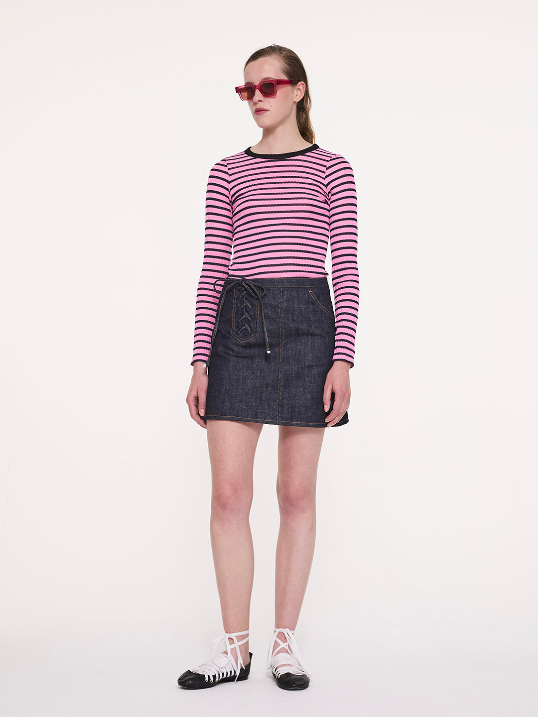 JACKIE RAYE Fine Weight Ribbed Top - Pink / Navy / Black