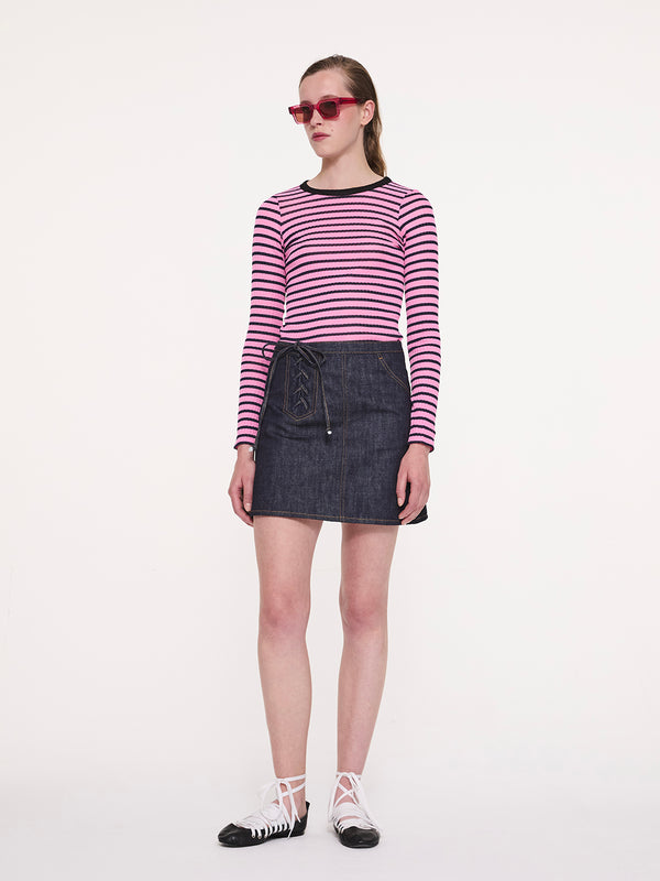 JACKIE RAYE Fine Weight Ribbed Top - Pink / Navy / Black