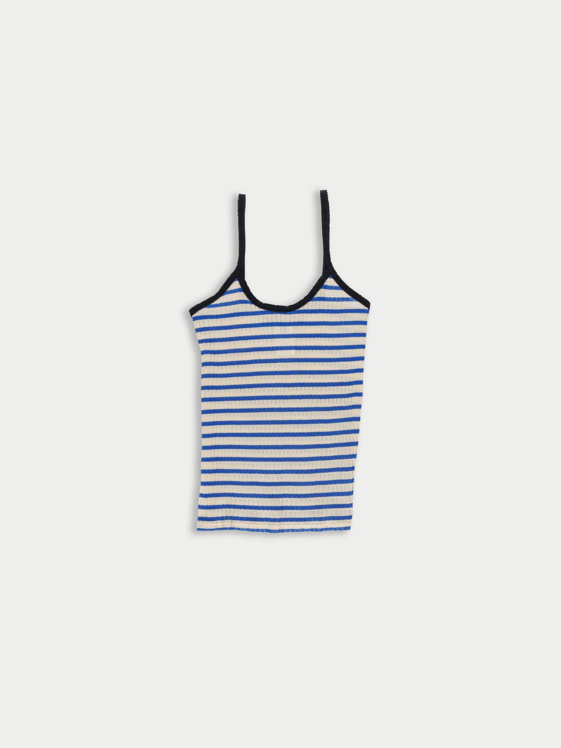JADE Striped Fine Weight Ribbed Cami Top - Ecru / Blue / Black