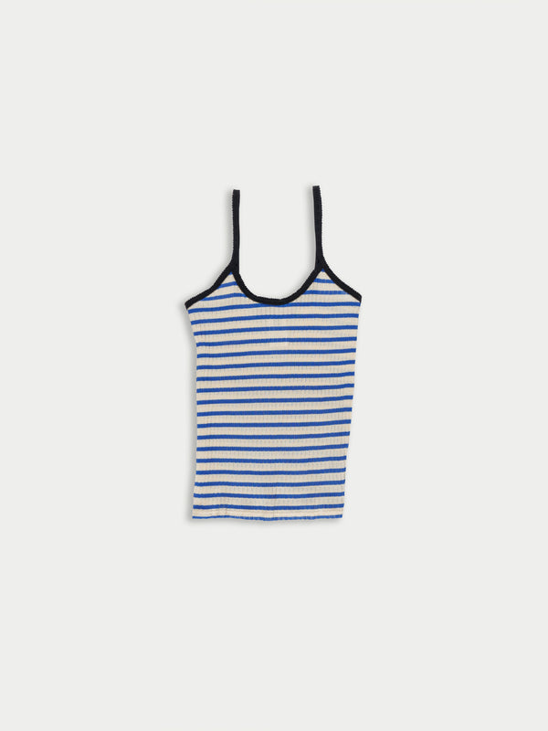 JADE Striped Fine Weight Ribbed Cami Top - Ecru / Blue / Black