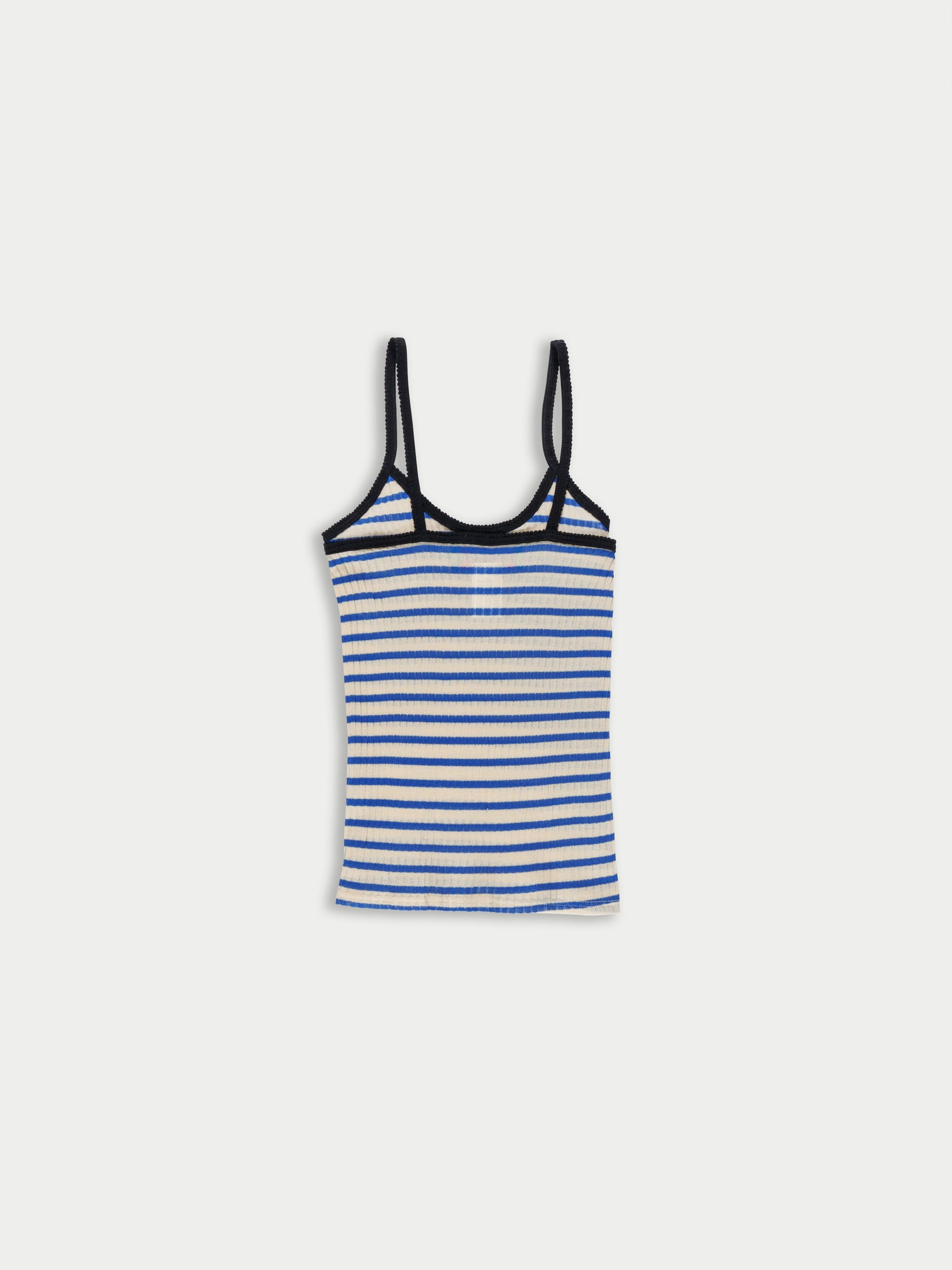 JADE Striped Fine Weight Ribbed Cami Top - Ecru / Blue / Black