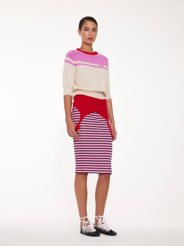 ADY 3/4 Sleeve Sweater - Ecru / Pink / Red