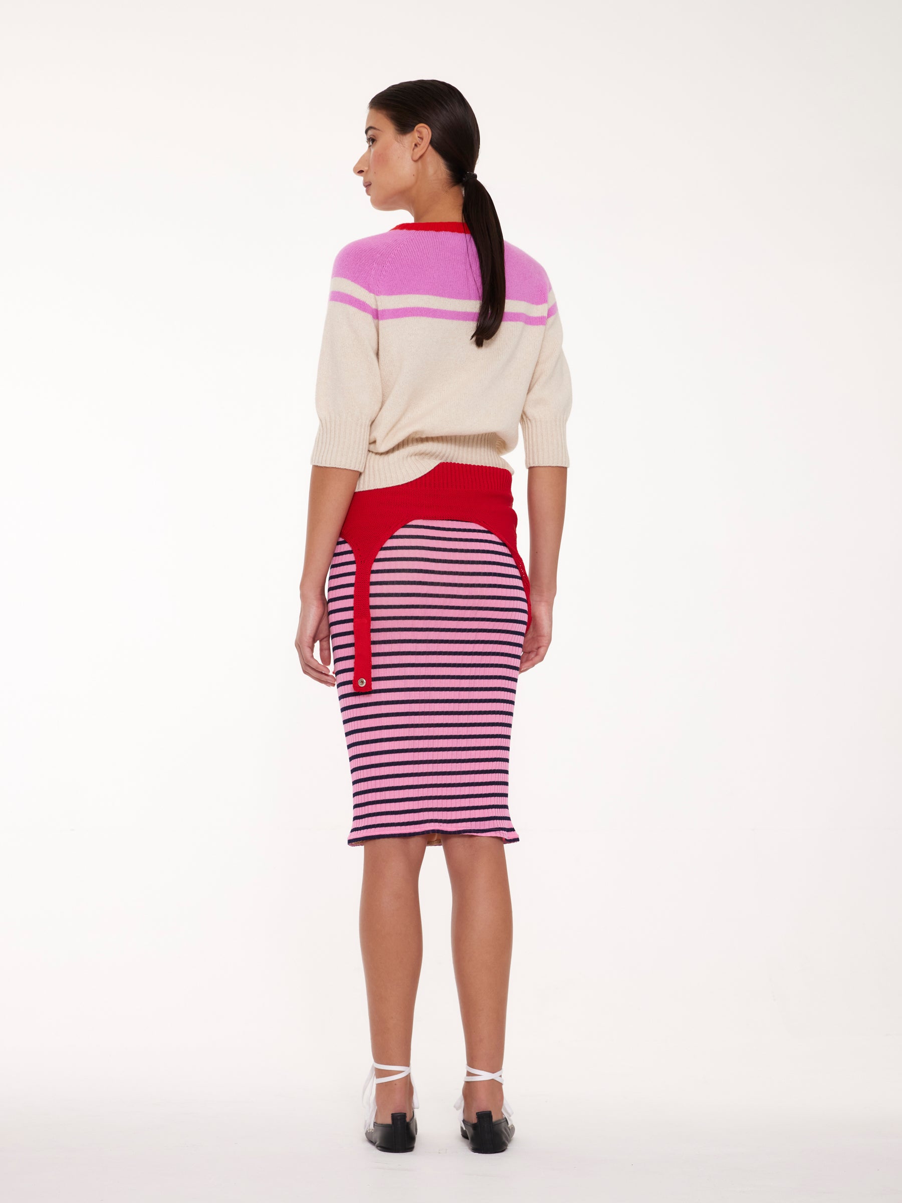 ADY 3/4 Sleeve Sweater - Ecru / Pink / Red