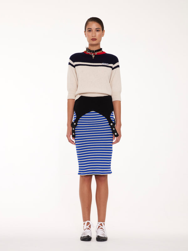 ADY 3/4 Sleeve Sweater - Ecru / Navy / Red