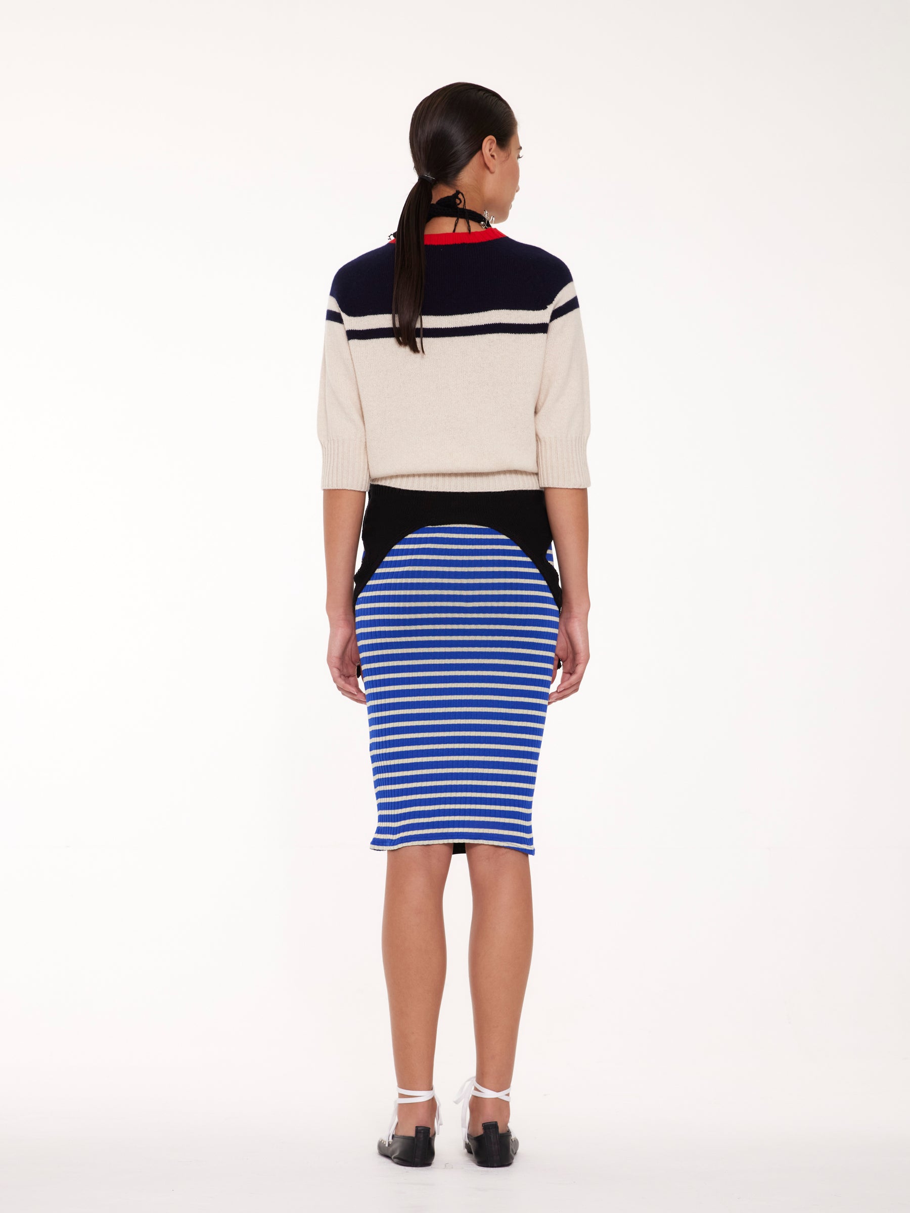 ADY 3/4 Sleeve Sweater - Ecru / Navy / Red
