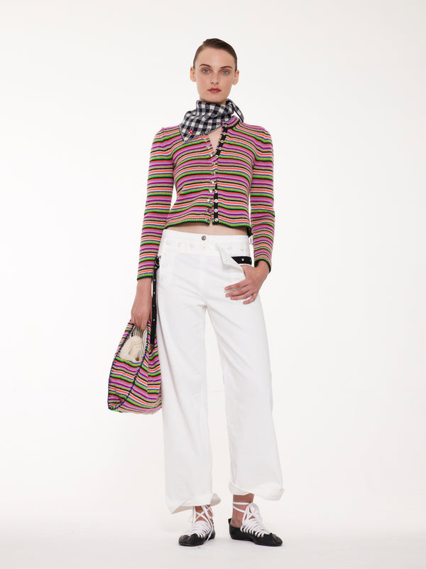 ROSEMARY STRIPE Shrunken Fit Multicolour Striped Cardigan - Multico